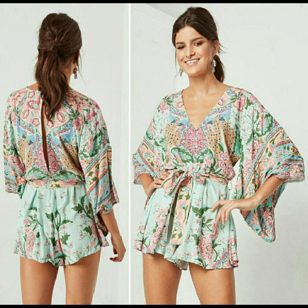 NWOT Spell Lotus Playsuit Romper in Peacock XS
